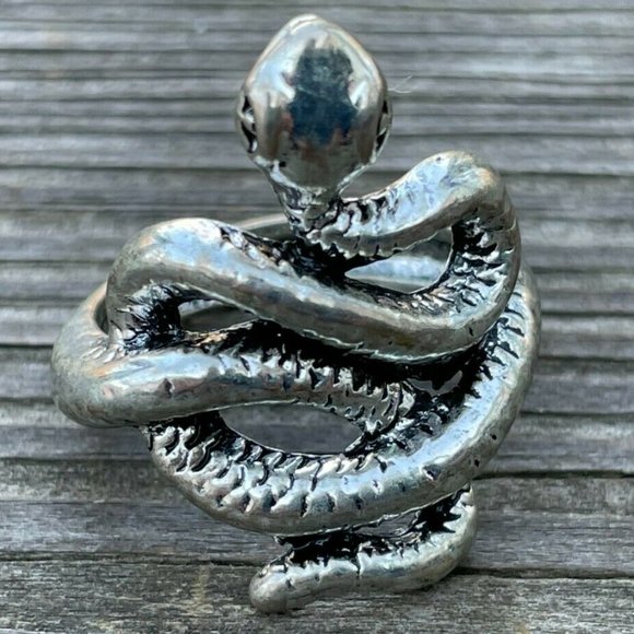 Snake Ring Silver Tone Fashion Rings Jewelry Unisex Rings Size 7 - Picture 1 of 9